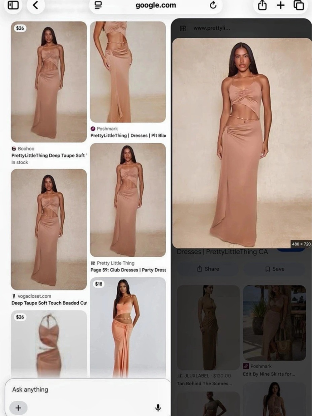 PrettyLittleThing Deep Taupe Soft Touch Beaded Cut Out Maxi Dress Beaded Cutout